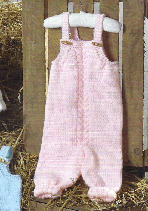 James C Brett JB785 Baby Aran Knitting Pattern - Sweater & Dungarees - Intermediate Knit