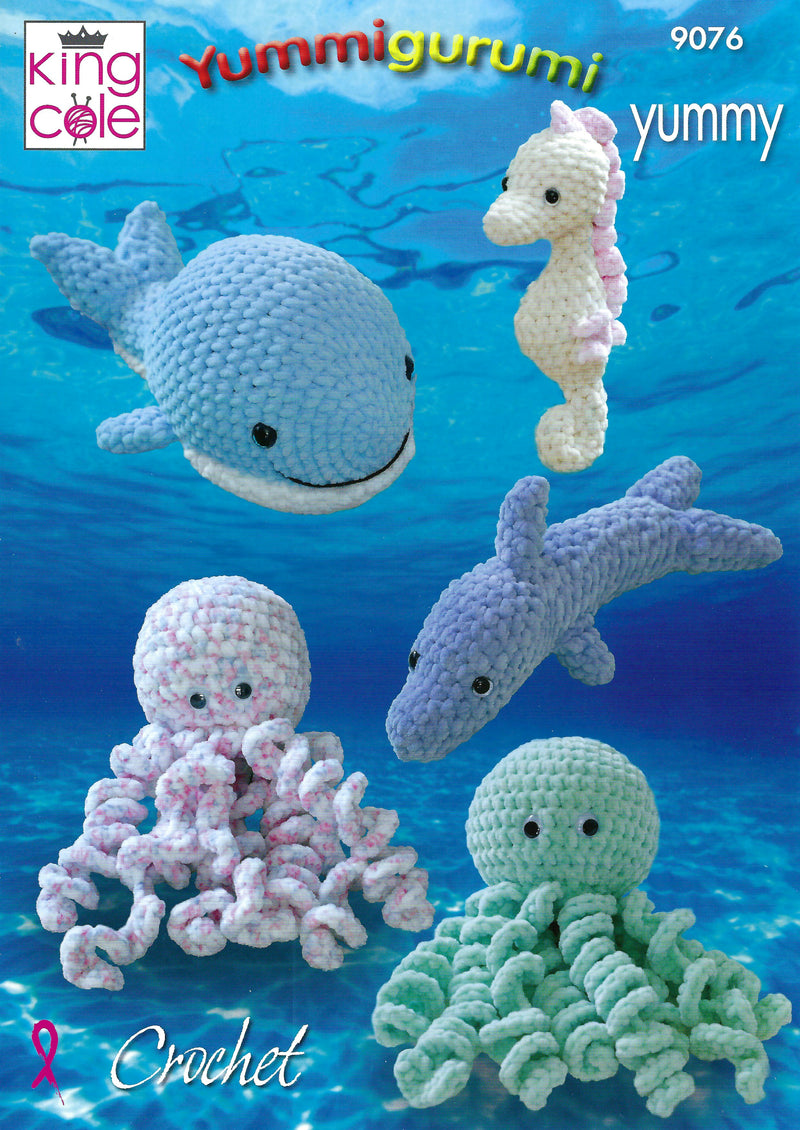 King Cole 9076 CROCHET Pattern - Snuggle Octopus, Whale, Seahorse and Dolphin in Chunky Yarn